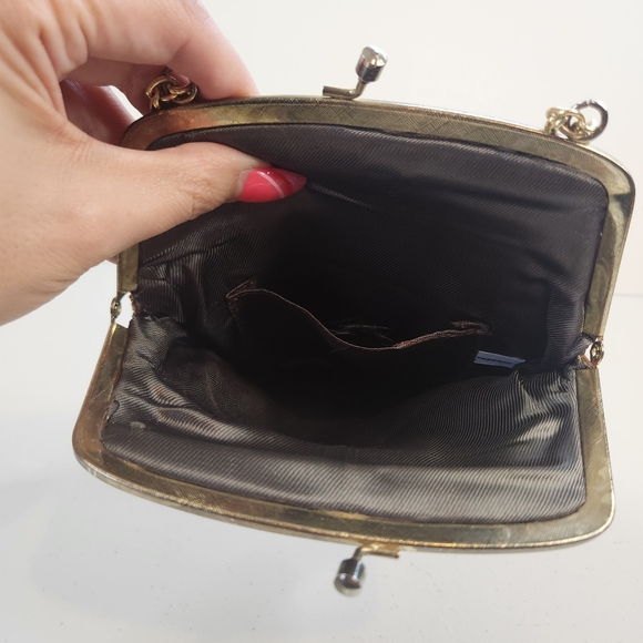 Vintage 1960s MCM Beaded Evening Bag Clutch Purse Brown Gold Bridal Bag Kisslock - Picture 6 of 10